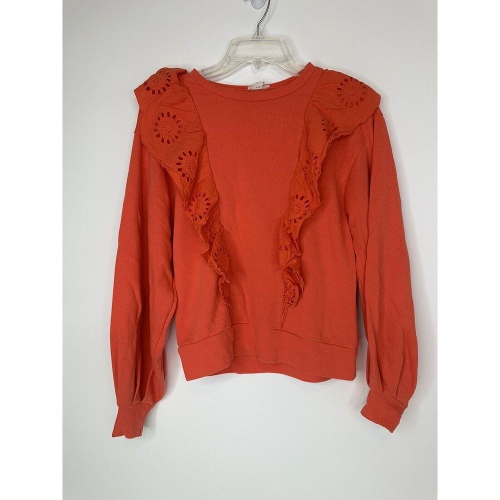 Melrose and Market Sweatshirt Women XS Coral Eyelet Ruffle French Terry Top